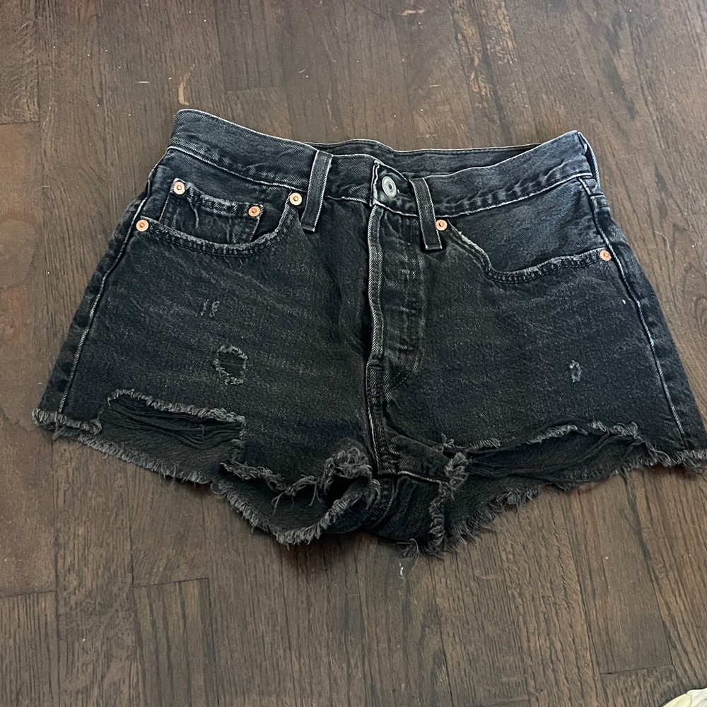 Levi's Black Frayed Jean Shorts